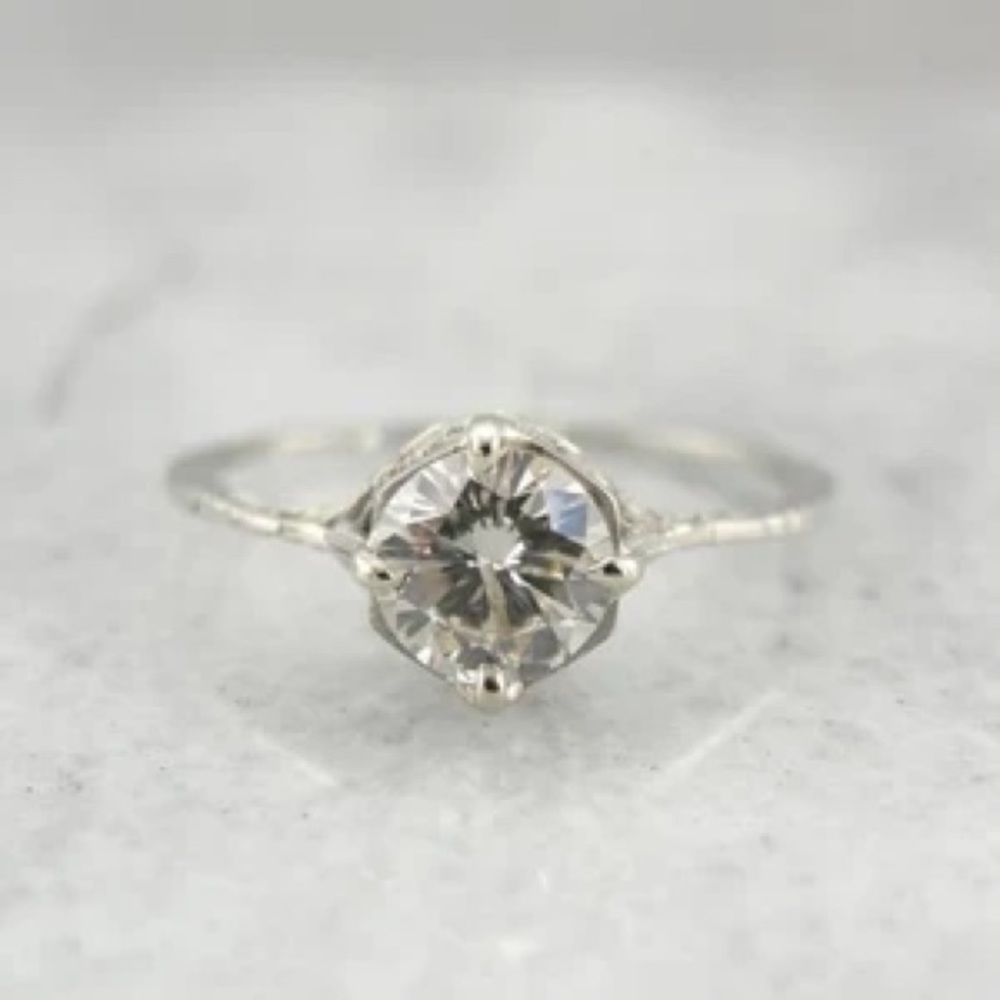 14k white gold 0.72 carat solitaire diamond size 7.75 7 3/4 ring antique vintage